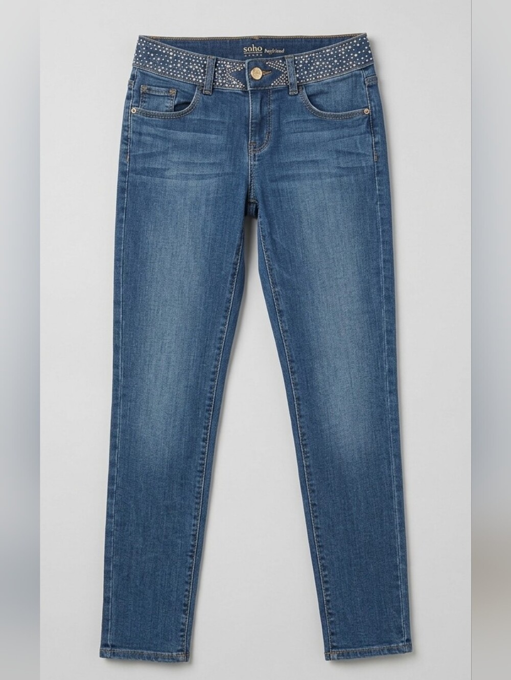 Soho Dark Blue Skinny Jeans with Studded Waist